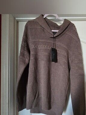 Marc Anthony Taupe Cable Knit Hooded Turtleneck Sweater